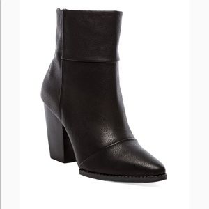Kelsi Dagger Black Leather Zip Ankle Bootie